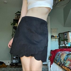 Suede, scalloped mini skirt